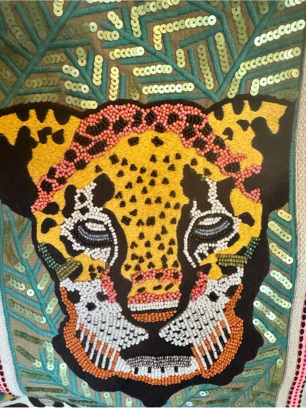 VIRAL- Beaded Leopard Canvas Tote Bag - SHE’S A BEAUTY AND VERY HARD TO FIND! - Picture 3 of 7